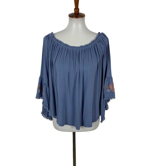Altar’d State Peasant Blouse Small Blue Off Shoulder Boho Festival Chic - Picture 1 of 5